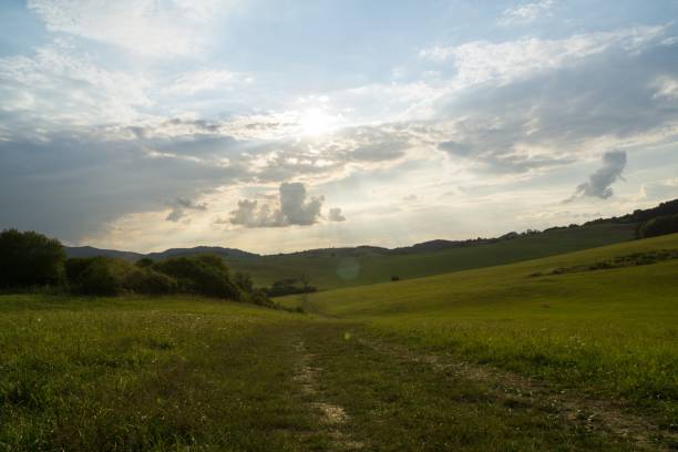 istock Sunrise and sunset over the hills and town. 1024621126
