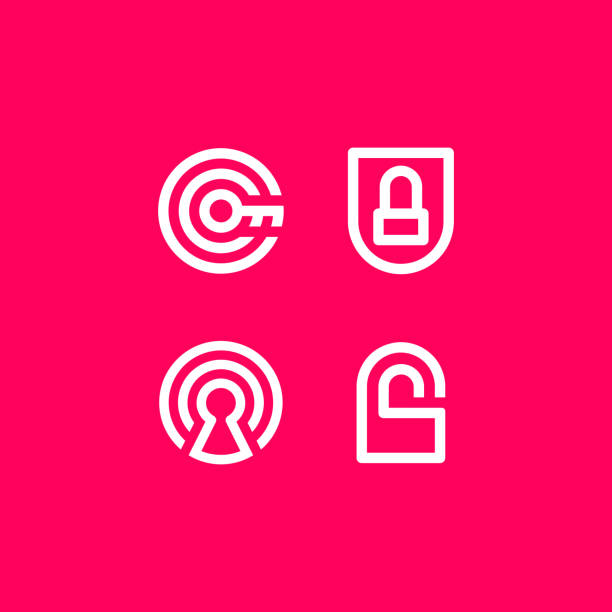 Vector Illustration Safety Security Icon Logo Pink vector illustration security safety. Clean line icon for logo or emblem workout logo stock illustrations