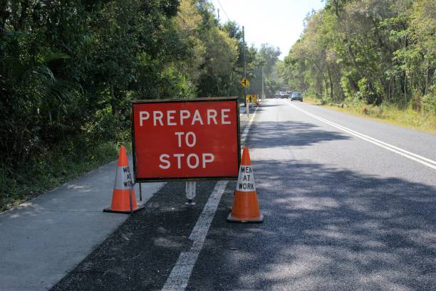 istock 'Prepare to stop' on road sign board in Australia 1024644542