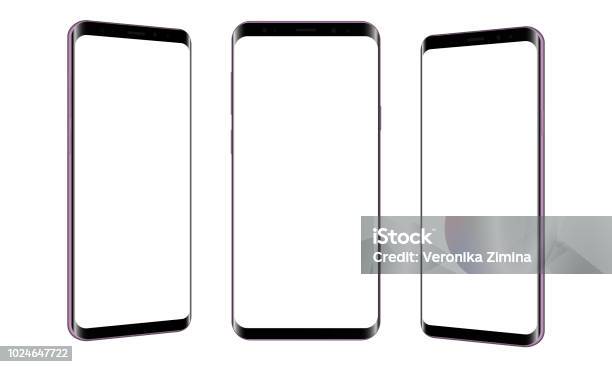 Set Of Modern Frameless Smartphones Isolated On White Background Stock Illustration - Download Image Now