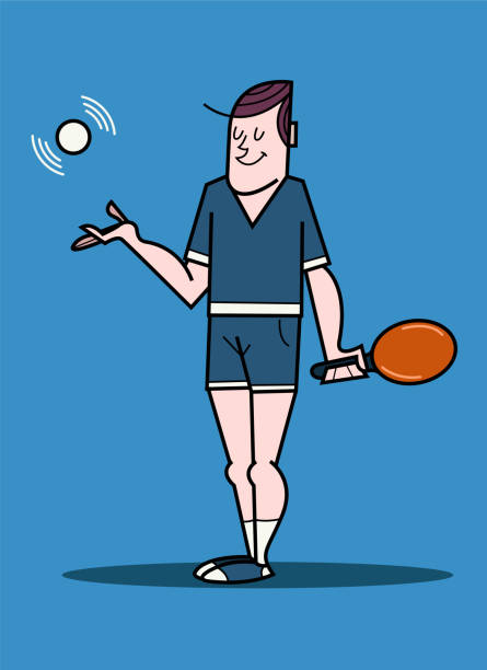 cartoon young male athlete with ping pong paddle and ball, vector illustration. cartoon young male athlete with ping pong paddle and ball, vector illustration. table tennis funny stock illustrations