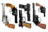 group of isolated guns on a white background