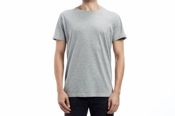 maqueta de hombre camiseta estándar - gray shirt fotografías e imágenes de stock