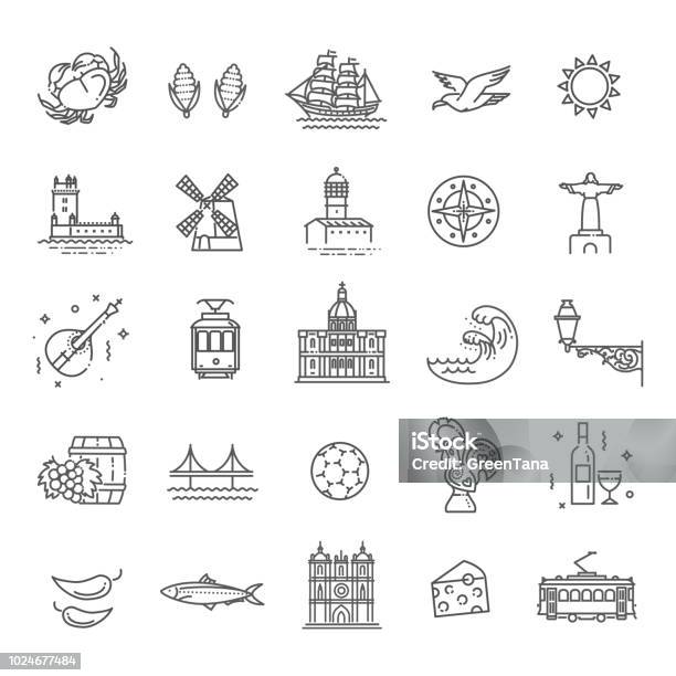 Portugal Travel Icons Set - Arte vetorial de stock e mais imagens de Portugal - Portugal, Símbolo de ícone, Lisboa