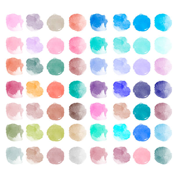 Set of colorful watercolor hand painted round shapes, stains, circles, blobs isolated on white. Illustration for artistic design vector art illustration