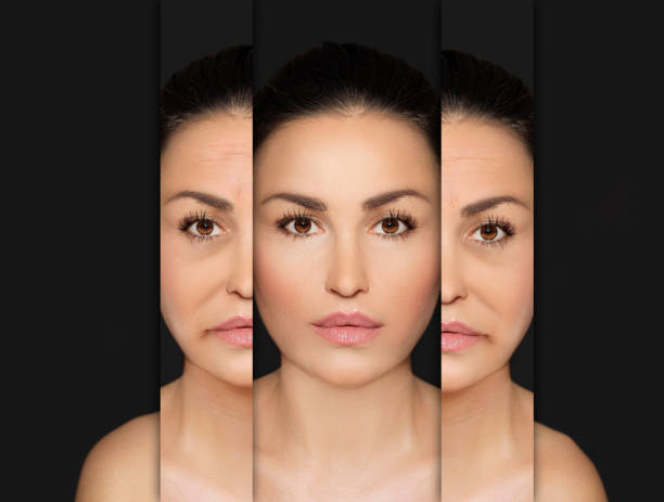 istock Aging. Mature woman-young woman.Face with skin problem 1024687018