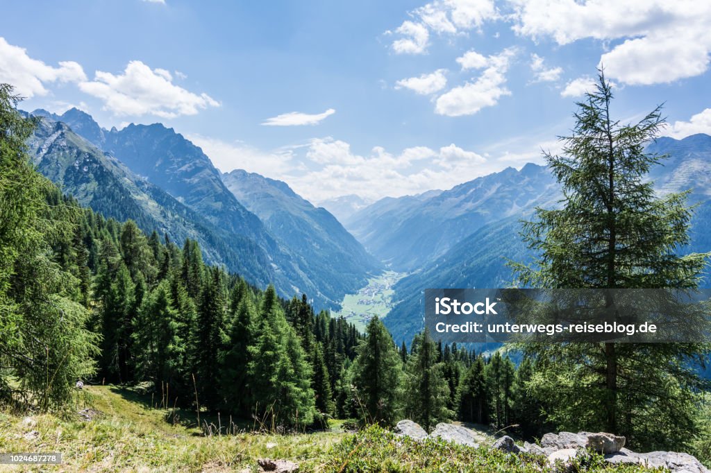 Kaunertal in Tyrol in Austria Kaunertal in Tyrol in Austria with forest and mountains Alpine climate Stock Photo