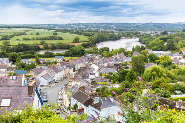 Cardigan in Pembrokeshire, Wales, UK View on the town Cardigan and the river Teifi on he coast of Pembrokeshire, in Wales, UK teifi river stock pictures, royalty-free photos & images