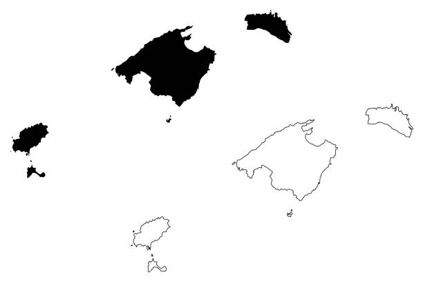 Balearic Islands map vector Balearic Islands (Kingdom of Spain, Autonomous community) map vector illustration, scribble sketch  Mallorca, Menorca, Ibiza and Formentera map balearic islands stock illustrations