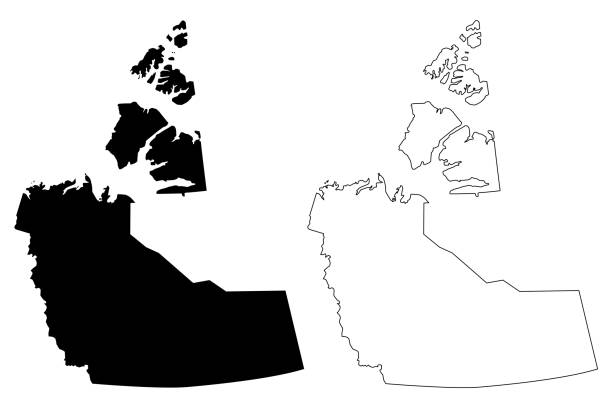illustrazioni stock, clip art, cartoni animati e icone di tendenza di vettore mappa territori nord-occidentali (canada) - territories