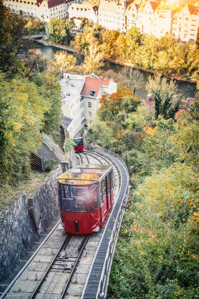 Red funicular in Graz, Austria stock photo