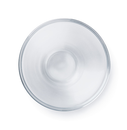 Top view of empty glass bowl isolated on white