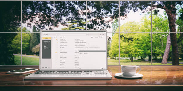 istock Emails on a laptop screen isolated on an office desk. 3d illustration 1024733582