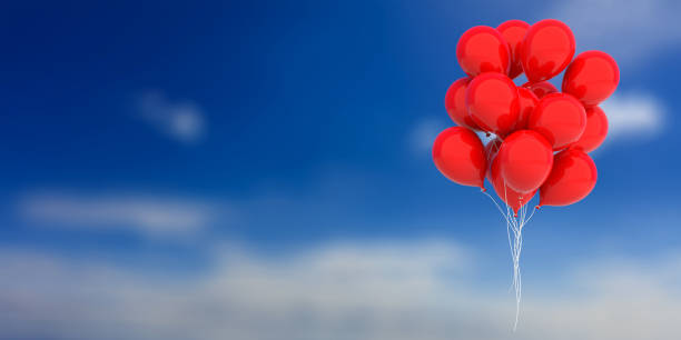 istock Red balloons on blue sky background. 3d illustration 1024733792