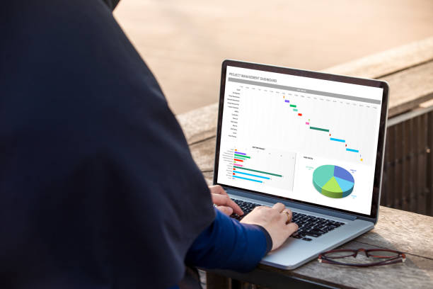 istock Hijab woman is working using laptop with project management dashboard on screen at outdoor 1024735040