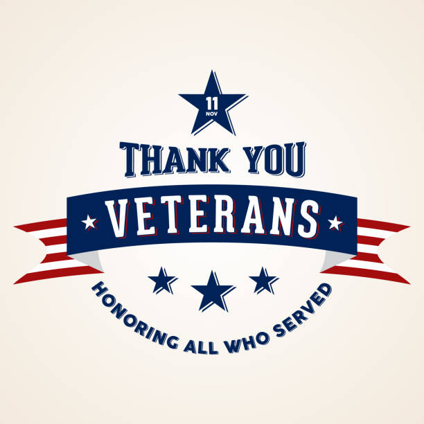Thank You Veterans - Honoring all who served Thank You Veterans - Honoring all who served. Vintage holiday celebration poster with american flag ribbon. Vector illustration EPS.8 EPS.10 military borders stock illustrations