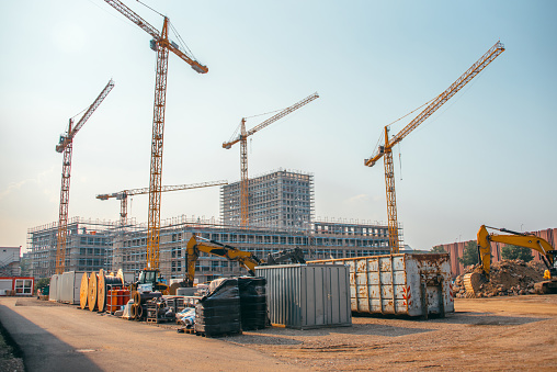 Construction cranes in a construction site in Germany