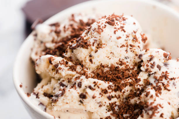 istock Vanilla ice cream with chocolate chips - straciatella. Fresh, sorbet 1024743536