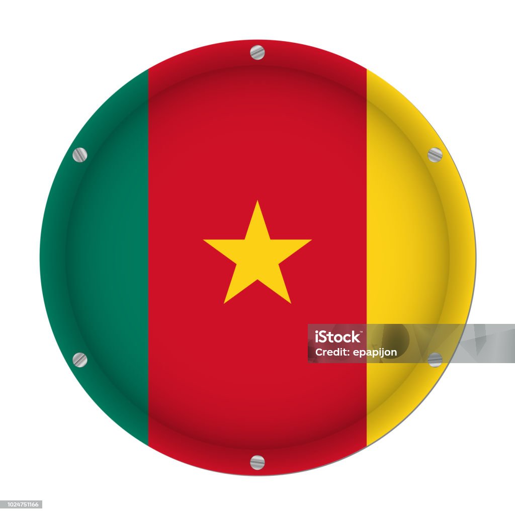 Cameron Flag Rounded Round Metallic Flag Of Cameroon With Screws Stock Illustration ...