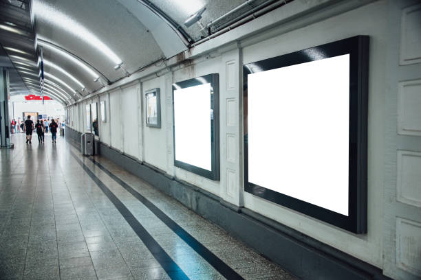 istock Two blank billboards inside railroad station corridor 1024751224