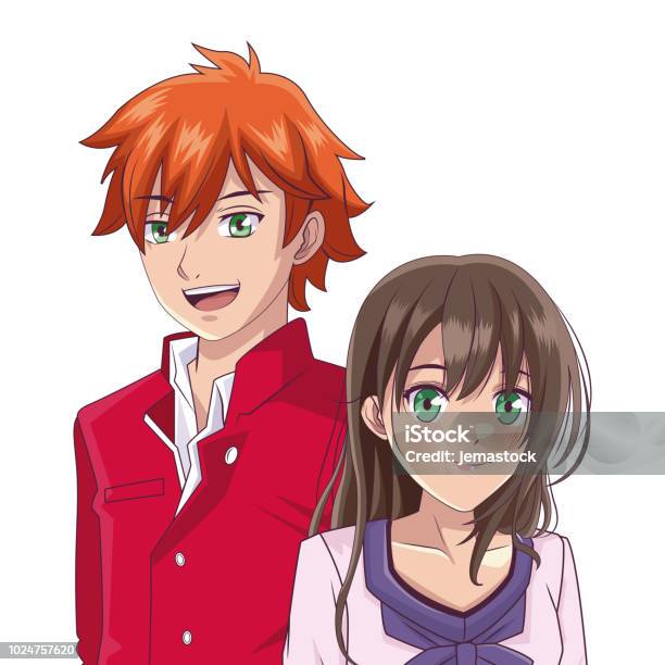 Anime Couple Manga Cartoon Stock Illustration - Download Image Now - Manga Style, Characters, Drawing - Art Product