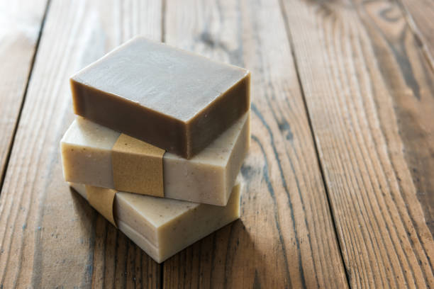 istock Handmade natural soap on wooden background 1024770172