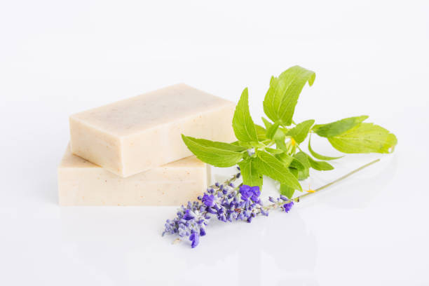 istock Handmade soap bars with lavender flowers 1024771270