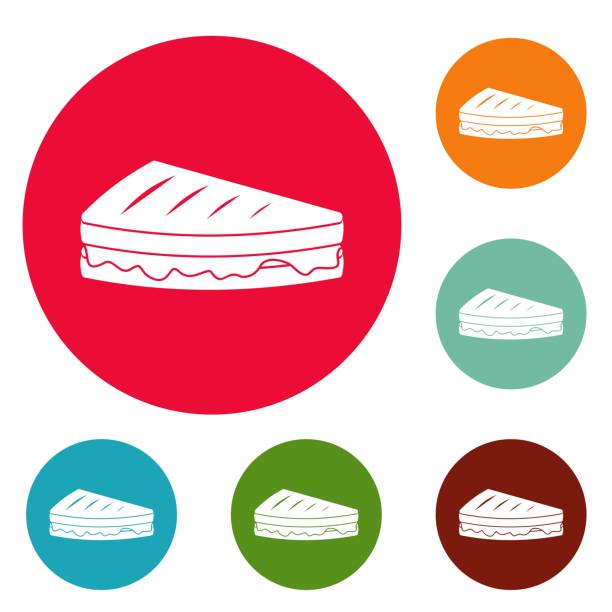 ilustrações, clipart, desenhos animados e ícones de círculo de ícones de sanduíche defina vetor - sandwich turkey bread toast