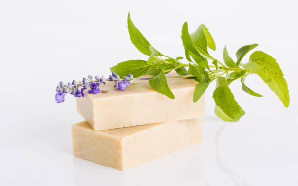 istock Handmade soap bars with lavender flowers 1024771560