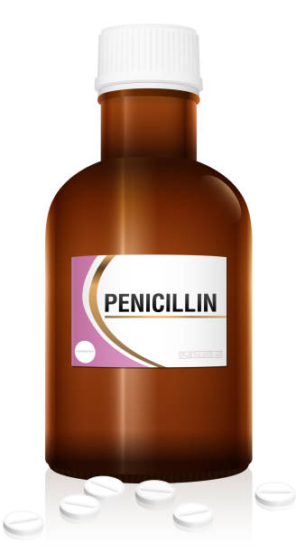 ilustraciones, imágenes clip art, dibujos animados e iconos de stock de penicilina - farmacéutica botella falso, aislada sobre fondo blanco. - penicillin