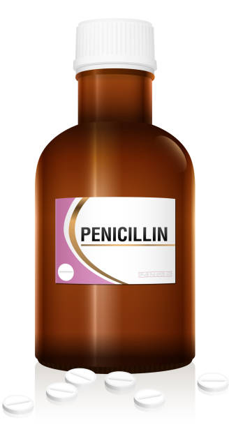 페니실린-제약 가짜 병, 흰색 배경에 고립. - penicillin stock illustrations