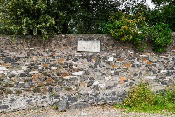 istock Ancient ruins in Rome (Italy) -  Name plate Via Appia (Appian Way) 1024784766