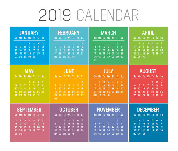 Year 2019 calendar vector template Colorful year 2019 calendar isolated on a white background 2019 stock illustrations