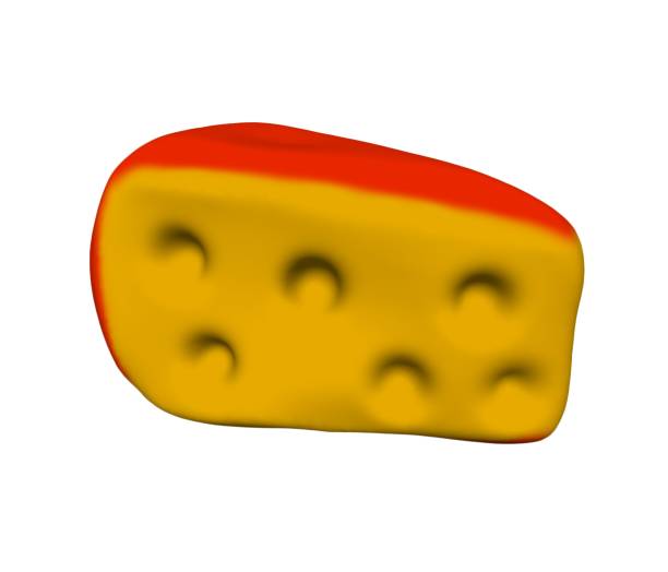 Cheese with holes with a red crust 3D illustration isolated on white background.