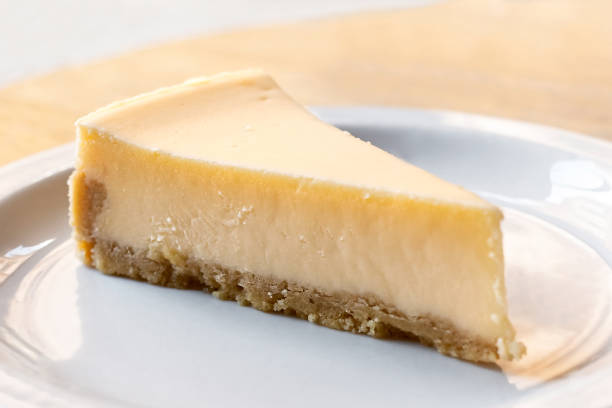 istock A slice of plain baked cheesecake on white plate. 1024838544