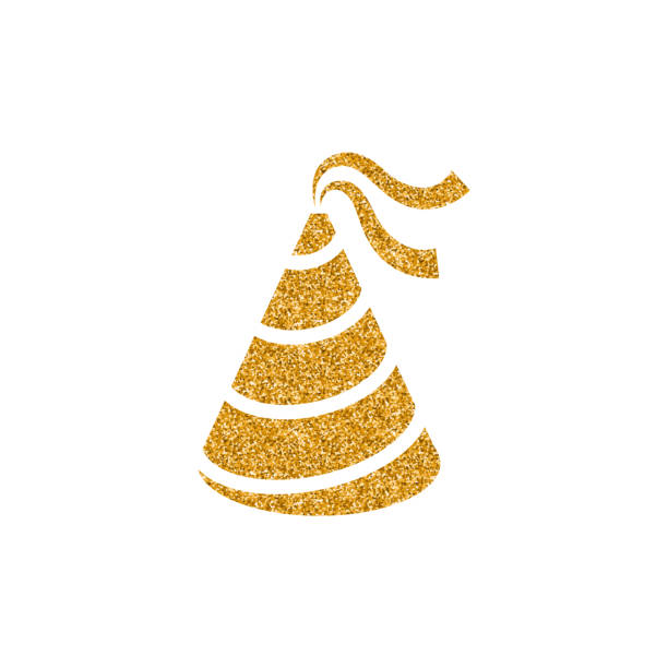 stockillustraties, clipart, cartoons en iconen met gouden glitter icon - verjaardag hoed - party hat icon