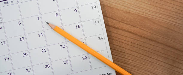 close up soft focus on pencil over calendar 2018 at office desk with top view concept close up soft focus on pencil over calendar 2018 at office desk with top view concept deadline photos stock pictures, royalty-free photos & images