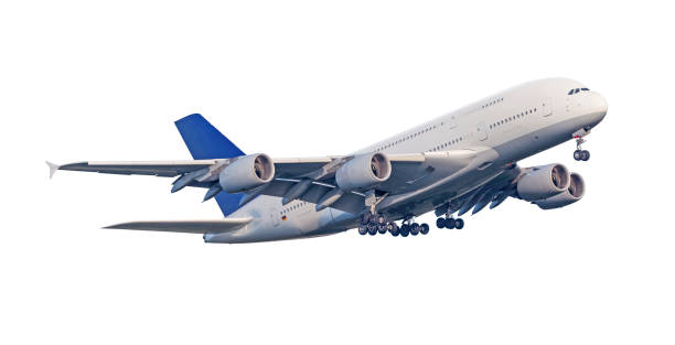istock Airplane Airbus A380-800 flying isolated on white 1024859476