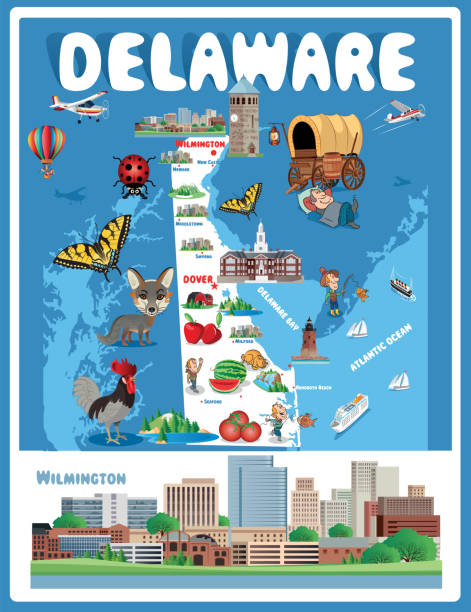Cartoon Map of Delaware Cartoon Map of Delaware

I have used 
http://legacy.lib.utexas.edu/maps/united_states/fed_lands_2003/delaware_2003.pdf
http://legacy.lib.utexas.edu/maps/united_states/fed_lands_2003/maryland_2003.pdf
address as the reference to draw the basic map outlines with Illustrator CS5 software, other themes were created by 
myself. delaware chicken stock illustrations