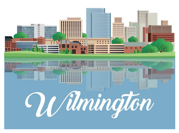 skyline von wilmington - delaware wilmington waterfront skyline stock-grafiken, -clipart, -cartoons und -symbole