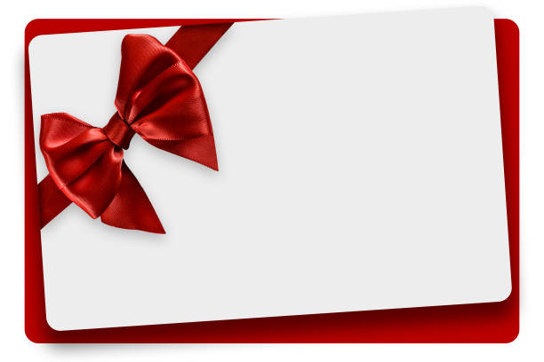 istock Greeting card with red satin ribbon and bow, isolated on white background 1024865430