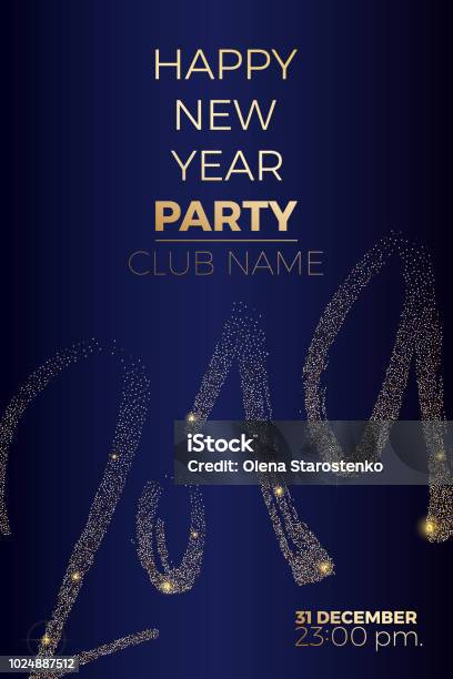 Happy New Year Post With Nice Lettering 2019 In Gold Color Stock Illustration - Download Image Now