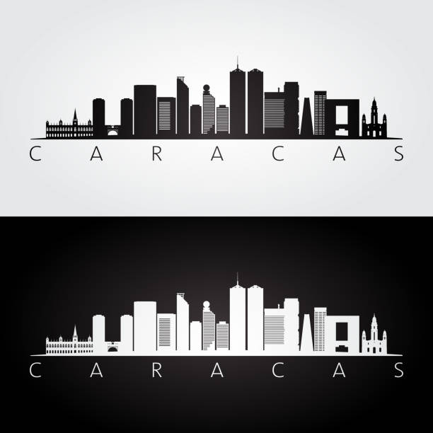 Caracas skyline and landmarks silhouette, black and white design, vector illustration. Caracas skyline and landmarks silhouette, black and white design, vector illustration. caracas stock illustrations