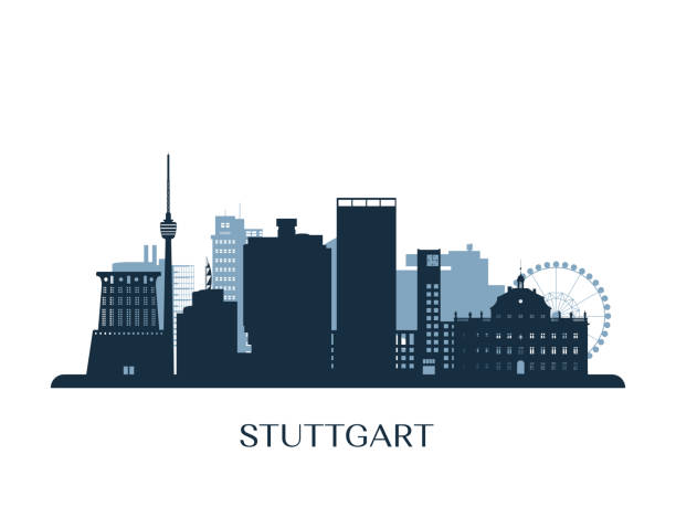 stuttgart skyline, monochrome silhouette. vektor-illustration. - stuttgart stock-grafiken, -clipart, -cartoons und -symbole