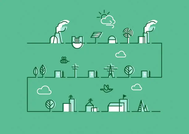 Vector illustration of Outline Icons about energy and environment
