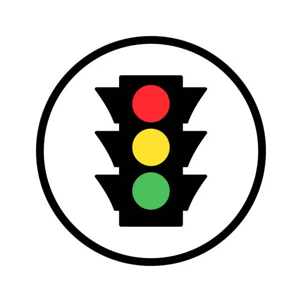 Vector illustration of Colored traffic light round icon. Vector illustration