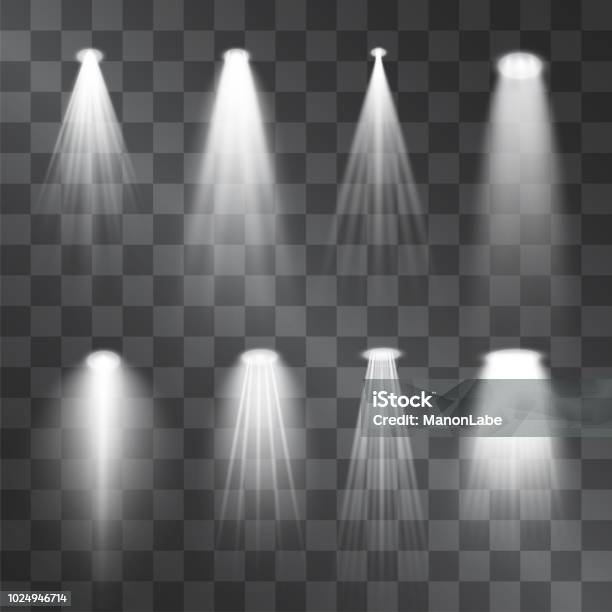 Silver Light Projector Beams Set Glowing Stage Illumination Isolated On Transparent Background Show Scene Soffits To Focus Attention Performance Soffits For Banners Posters Stock Illustration - Download Image Now