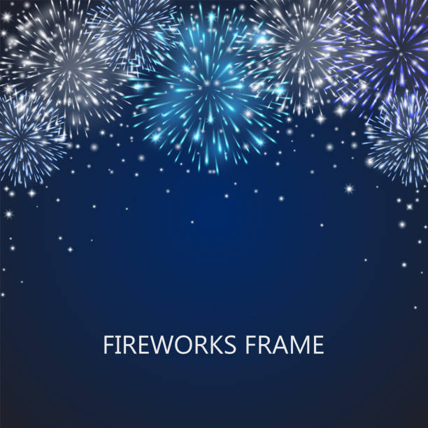 Fireworks light effect frame, shining winter decorative holiday design for Christmas posters, banners, invitation. Sparkles energy silver explosions with snow sparkles. Fireworks light effect frame, shining winter decorative holiday design for Christmas posters, banners, invitation. Sparkles energy silver explosions with snow sparkles. meat borders stock illustrations