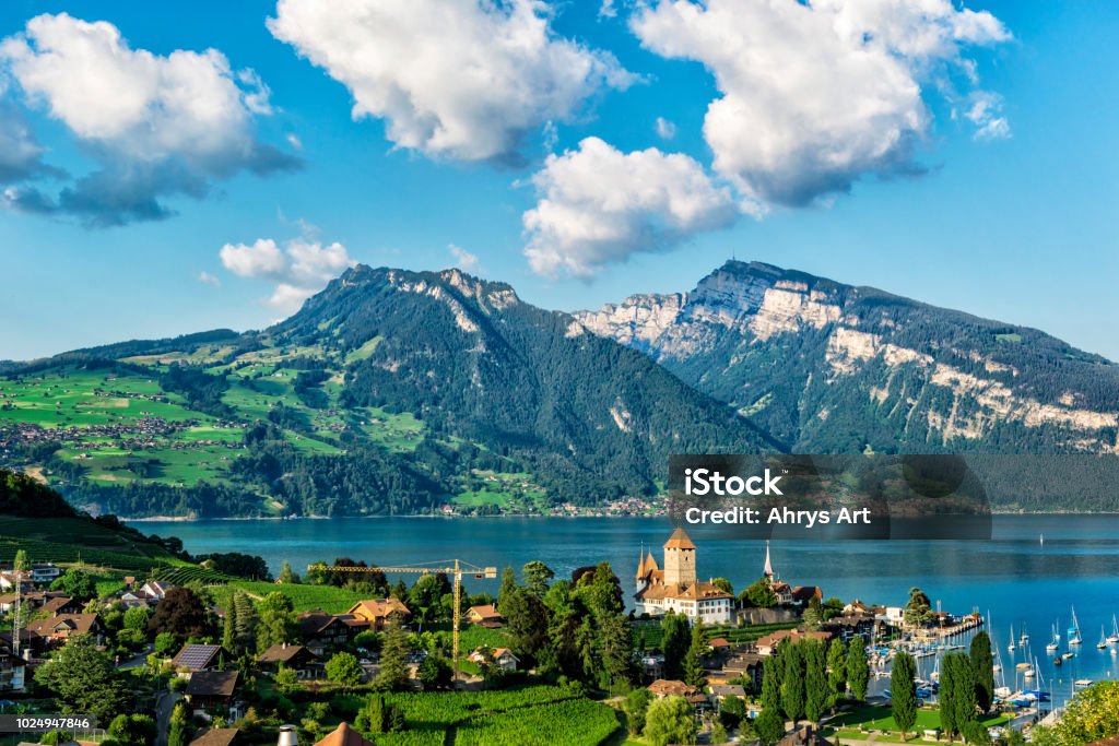 Montreux City Mountain View - Switzerland Montreux city view over looking Lake Geneva Montreux Stock Photo