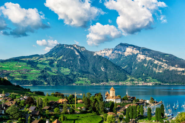 Montreux City Mountain View - Switzerland Montreux city view over looking Lake Geneva montreux photos stock pictures, royalty-free photos & images
